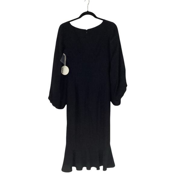 Staud Lara Midi Dress In Black Crepe Balloon Sleeves Ruffled Hemline Size 2 - Picture 8 of 13
